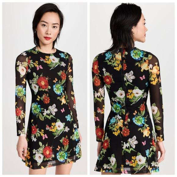 Alice + Olivia Delora Flare Floral Long Sleeve Dress Size 2 - Picture 4 of 16